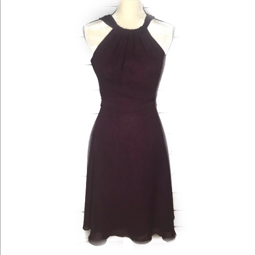 Lazaro halter cocktail dress, eggplant, si…